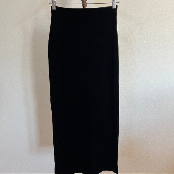 Exit of California Women's Size S Stretch Black Velvet Side Slit Maxi Skirt - Picture 3 of 9